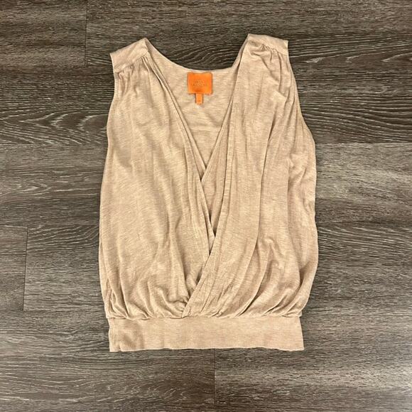 Anthropologie Olga Kapustina Draped Surplice Sleeveless Top Tan Sz M Chic Blouse - Picture 5 of 14